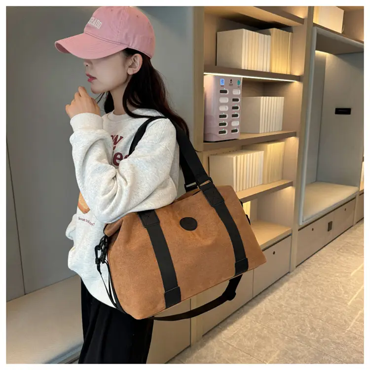 Gray Large Capacity Travel Tote Bag with Black Straps — feature 35