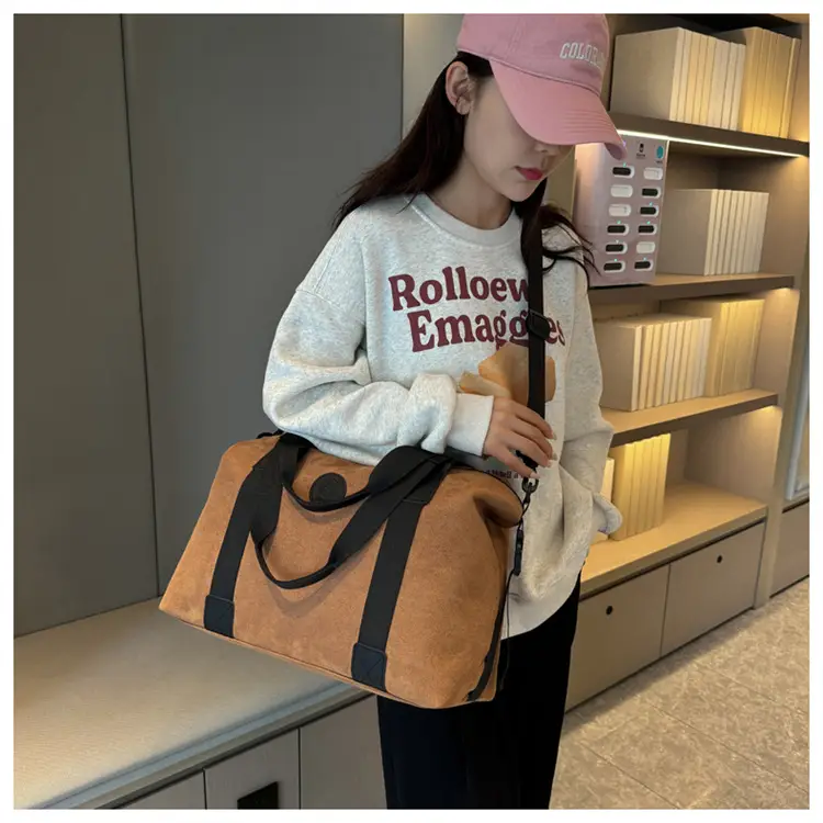 Gray Large Capacity Travel Tote Bag with Black Straps — feature 36