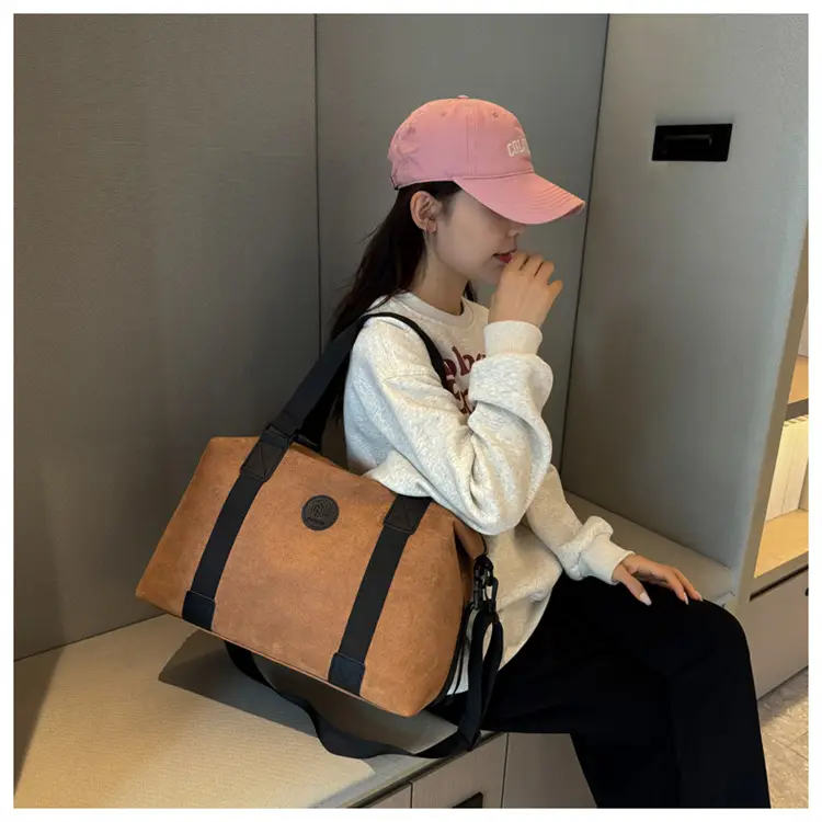 Gray Large Capacity Travel Tote Bag with Black Straps — feature 39