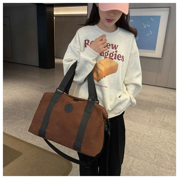Gray Large Capacity Travel Tote Bag with Black Straps — feature 40