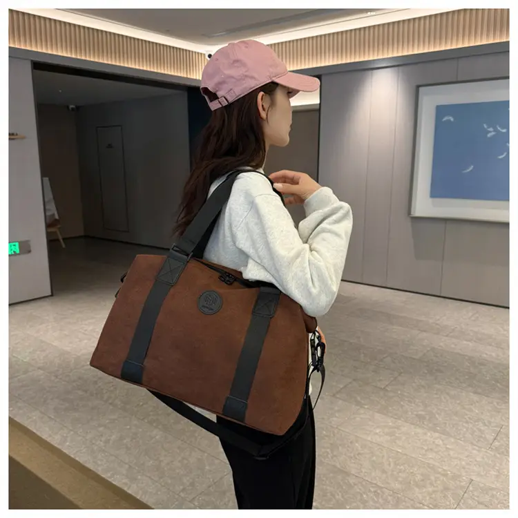 Gray Large Capacity Travel Tote Bag with Black Straps — feature 41