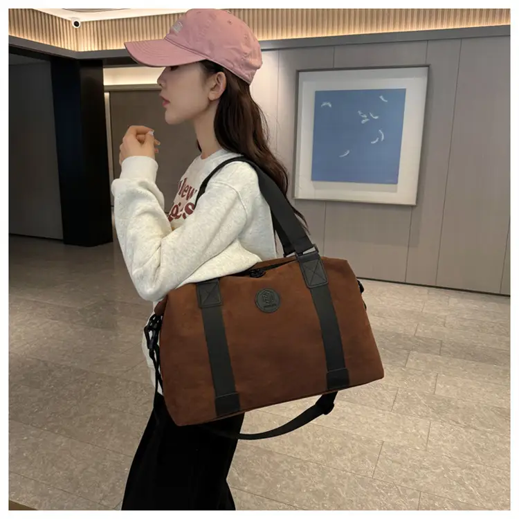 Gray Large Capacity Travel Tote Bag with Black Straps — feature 42