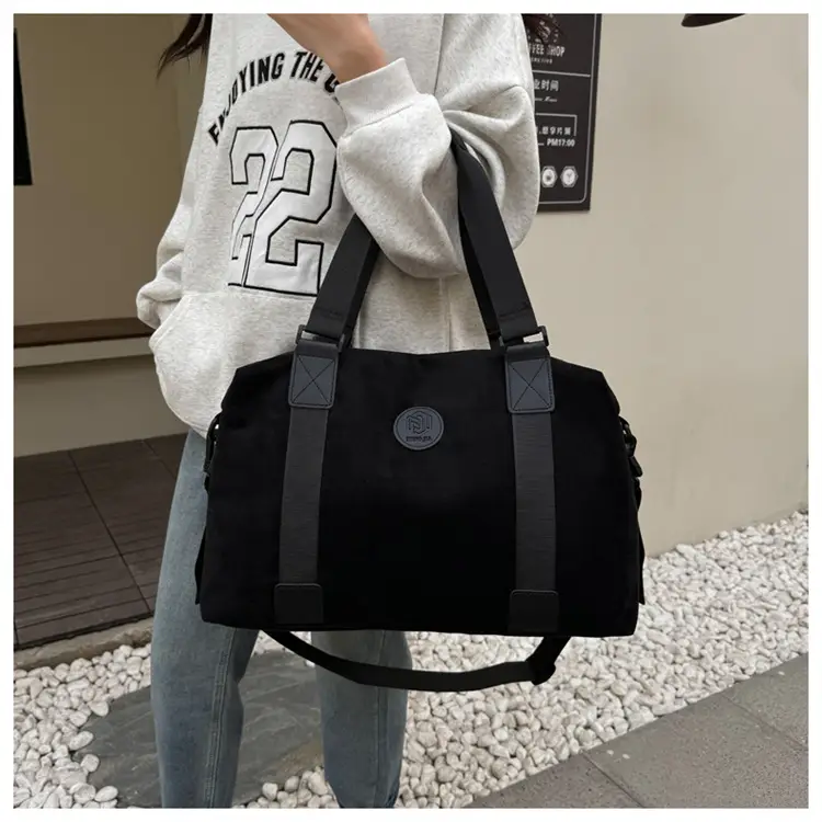 Gray Large Capacity Travel Tote Bag with Black Straps — feature 43