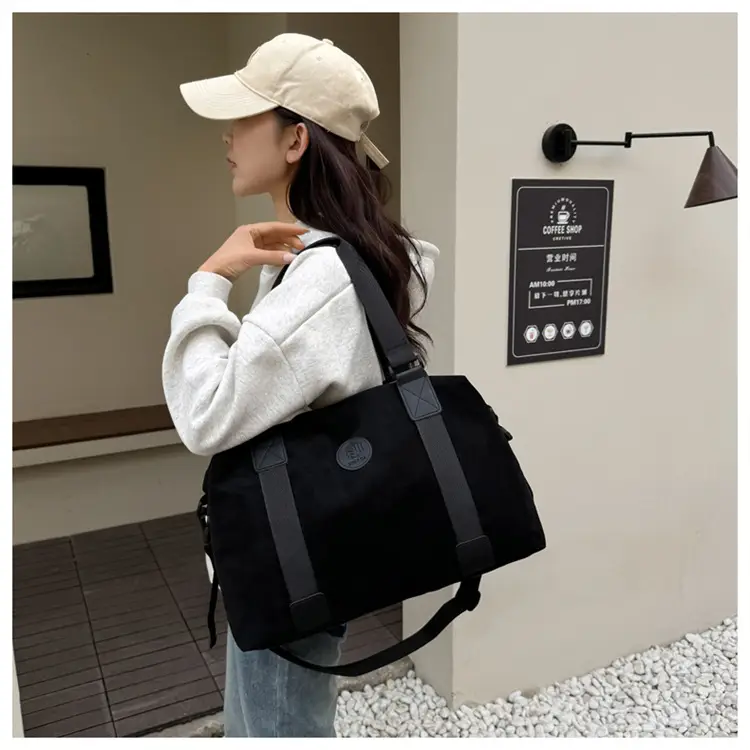 Gray Large Capacity Travel Tote Bag with Black Straps — feature 44