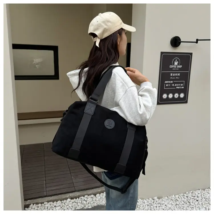 Gray Large Capacity Travel Tote Bag with Black Straps — feature 45