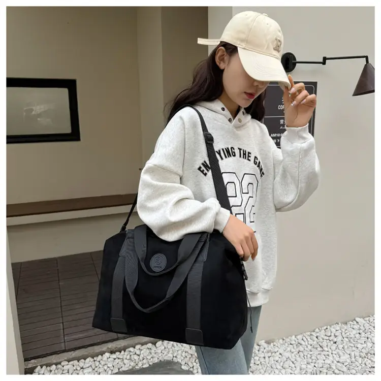 Gray Large Capacity Travel Tote Bag with Black Straps — feature 46