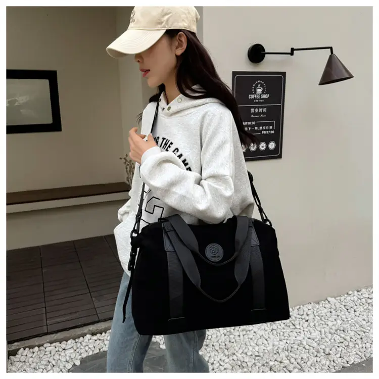 Gray Large Capacity Travel Tote Bag with Black Straps — feature 47