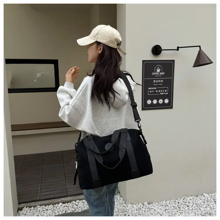 Gray Large Capacity Travel Tote Bag with Black Straps — feature 48