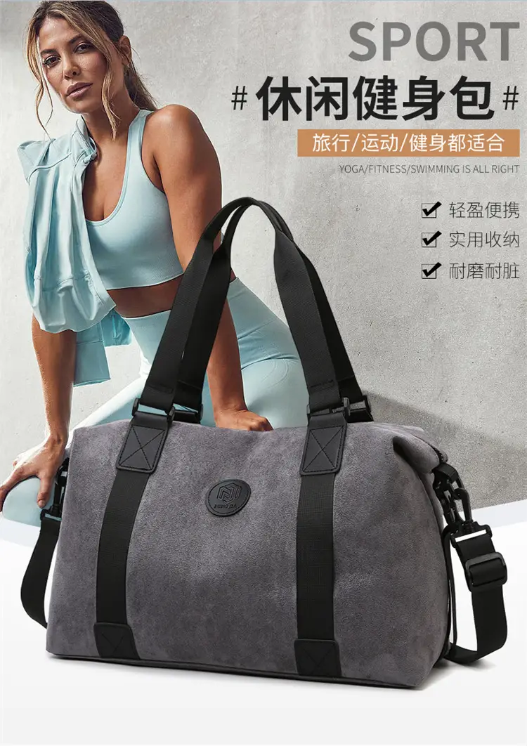 Gray Large Capacity Travel Tote Bag with Black Straps — feature 5