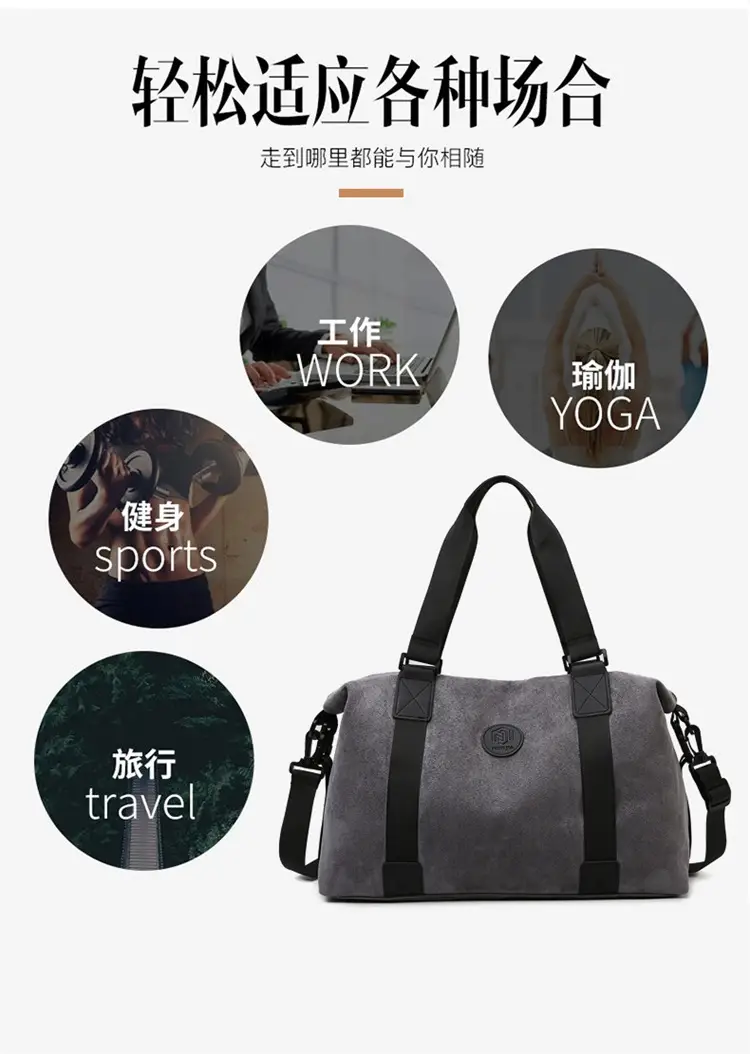 Gray Large Capacity Travel Tote Bag with Black Straps — feature 6