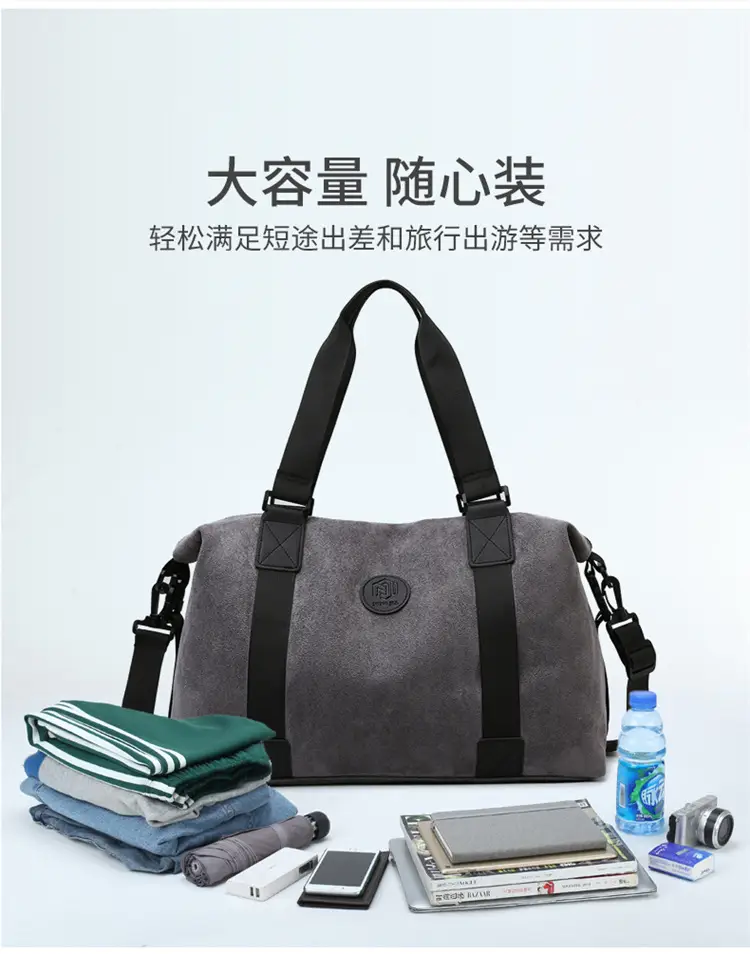 Gray Large Capacity Travel Tote Bag with Black Straps — feature 7