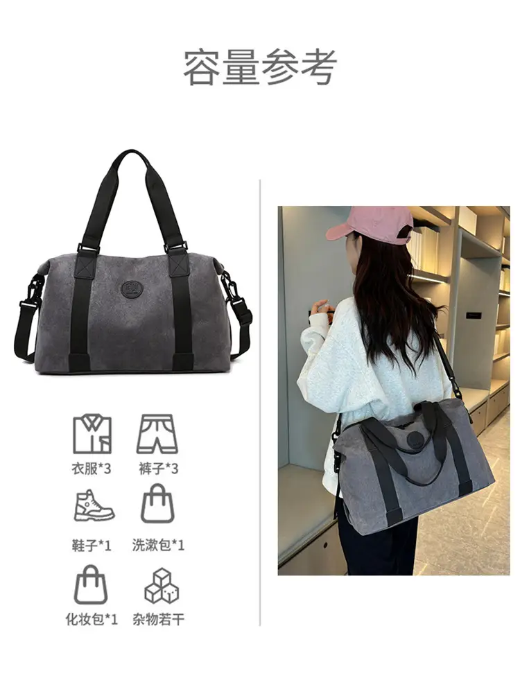 Gray Large Capacity Travel Tote Bag with Black Straps — feature 8