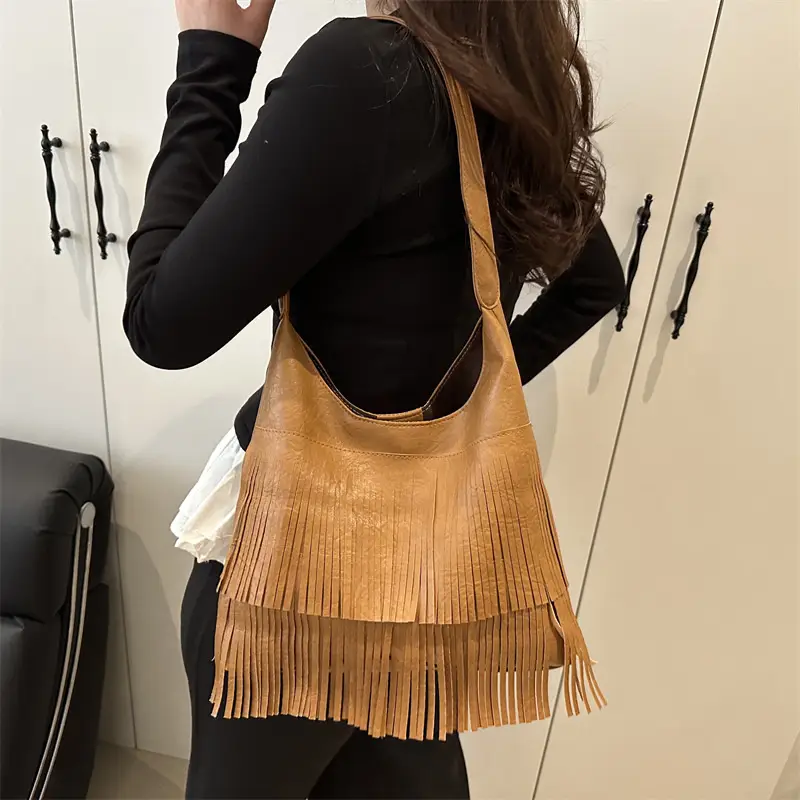 2025 Pink Pleated Tasseling Shoulder Bag for Women - Image 7