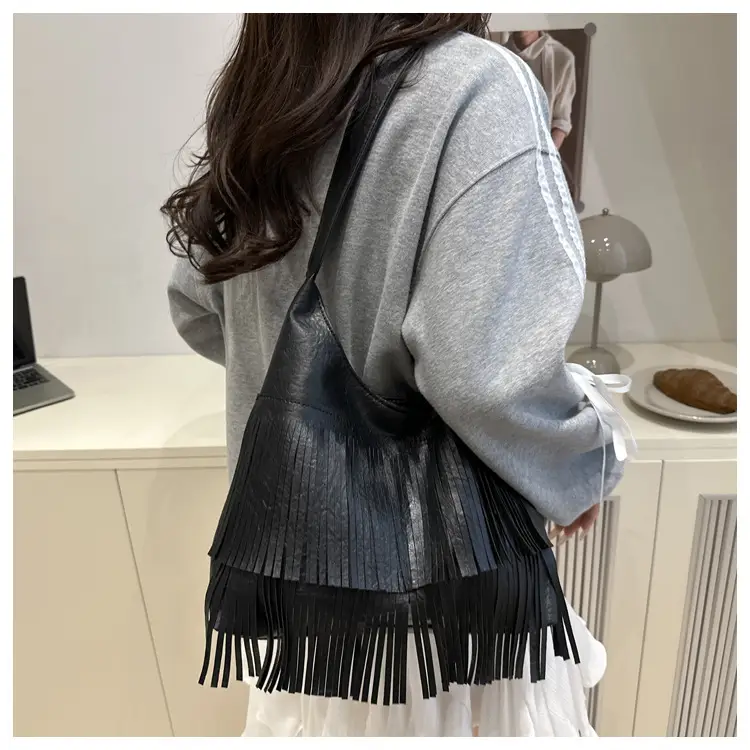 2025 Pink Pleated Tasseling Shoulder Bag for Women — feature 19