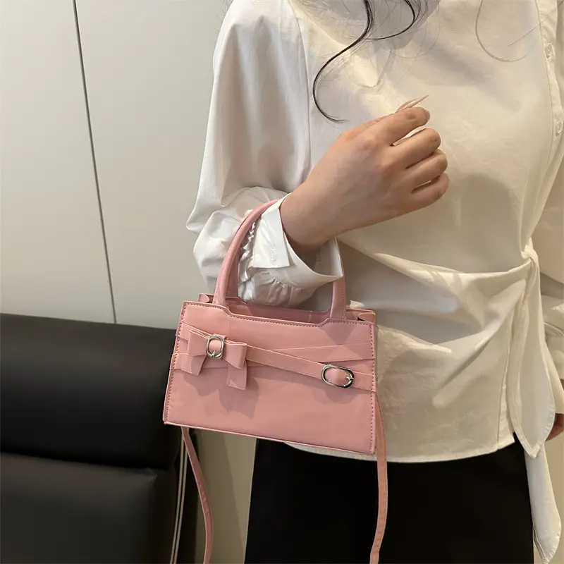 Pink Bow Shoulder Bag for Women Small Commuter Handbag - Image 5