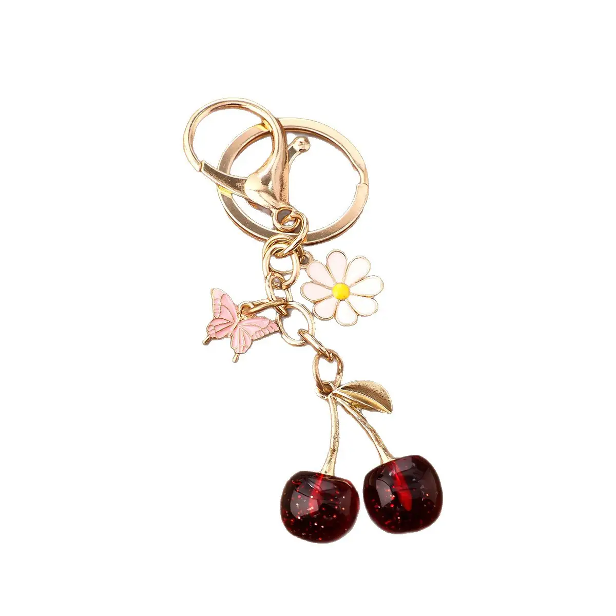 Gold Flower Pendant with Cherry & Butterfly Design - Image 16