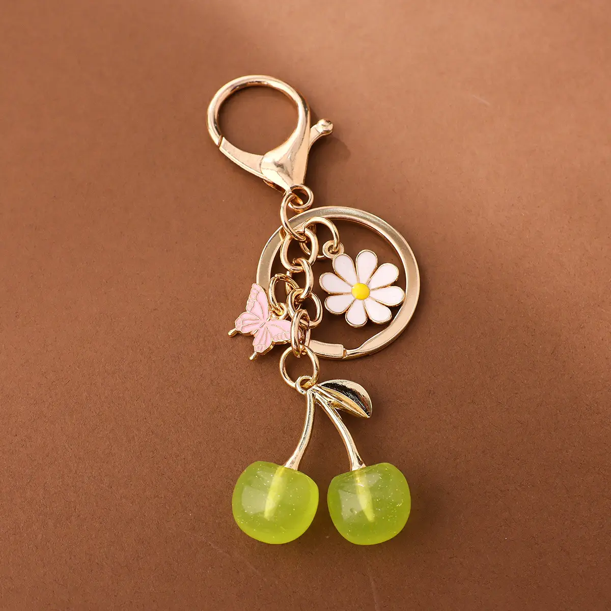 Gold Flower Pendant with Cherry & Butterfly Design - Image 7