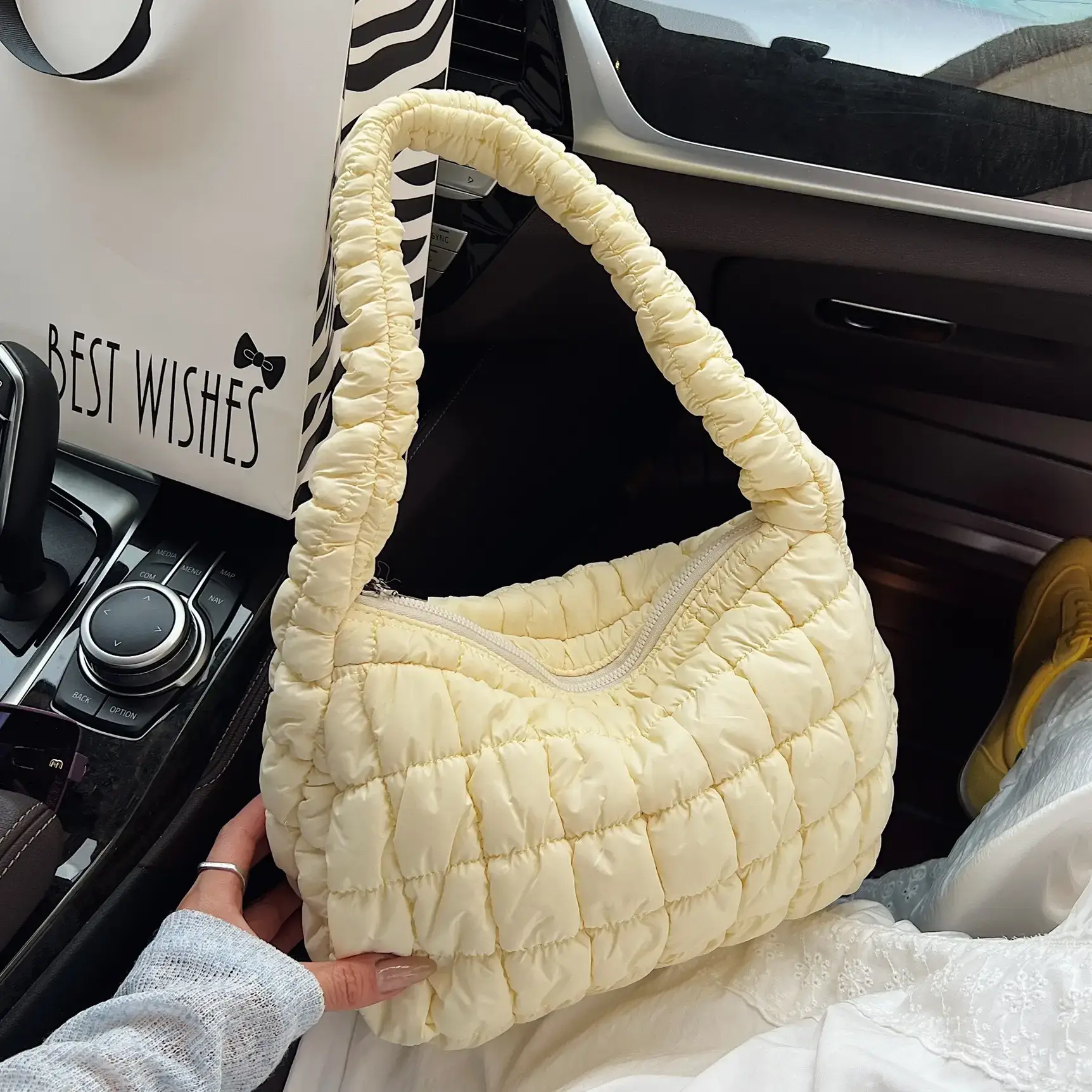 Black Pleated Shoulder Bag for Women - Image 6