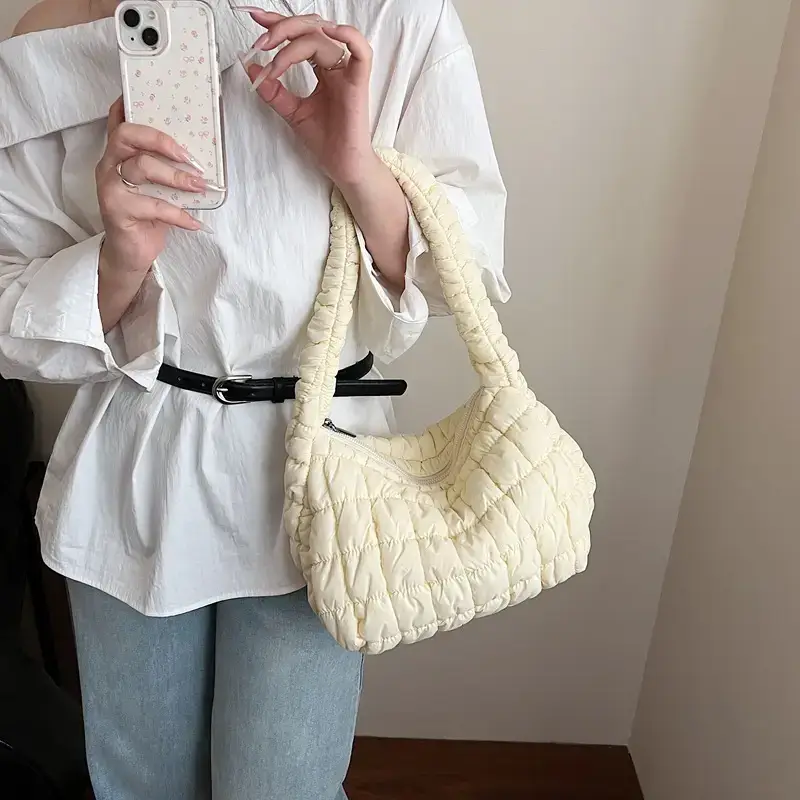 Black Pleated Shoulder Bag for Women - Image 8