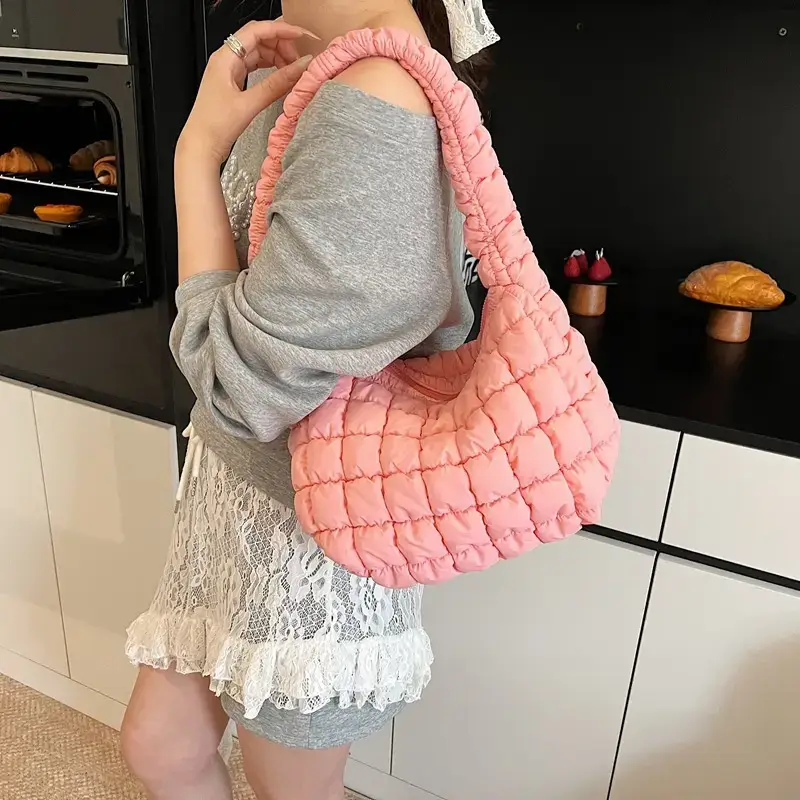 Black Pleated Shoulder Bag for Women - Image 3