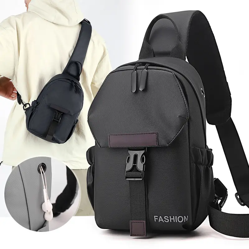 Men's Grey Fashion Crossbody Bag with Leather Strap - Image 6