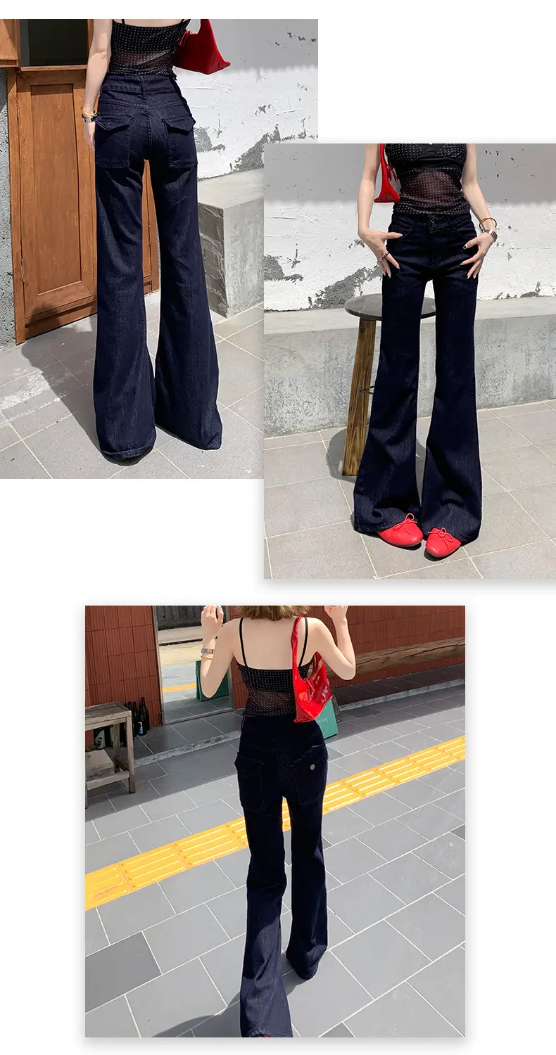 Dark Blue Micro Flared Jeans Women Spring Fall High Waist Slimming — feature 5