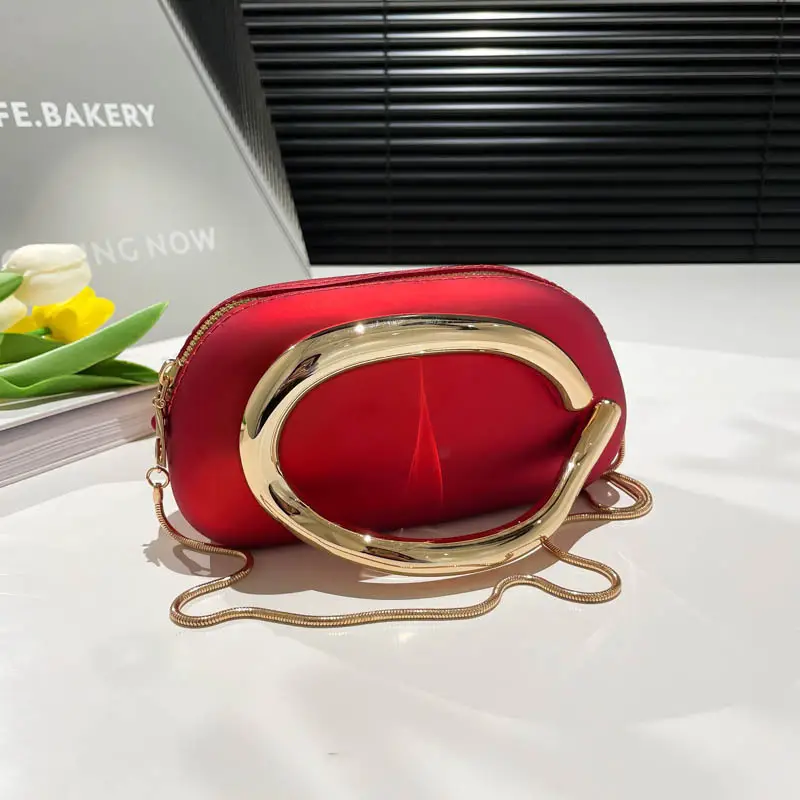 Pink Metal Chain Shoulder Crossbody Clutch 2025