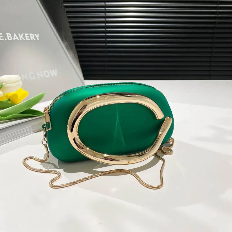 Pink Metal Chain Shoulder Crossbody Clutch 2025