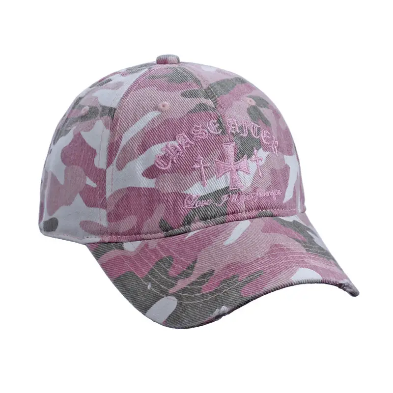 Retro Distressed Camouflage Baseball Cap with Cross Embroidery - Image 5