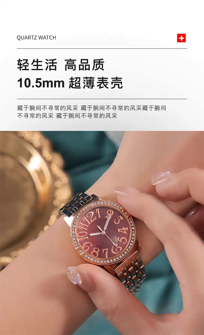 Women's Luxury Quartz Watch with Diamond Dial & Steel Band — feature 4