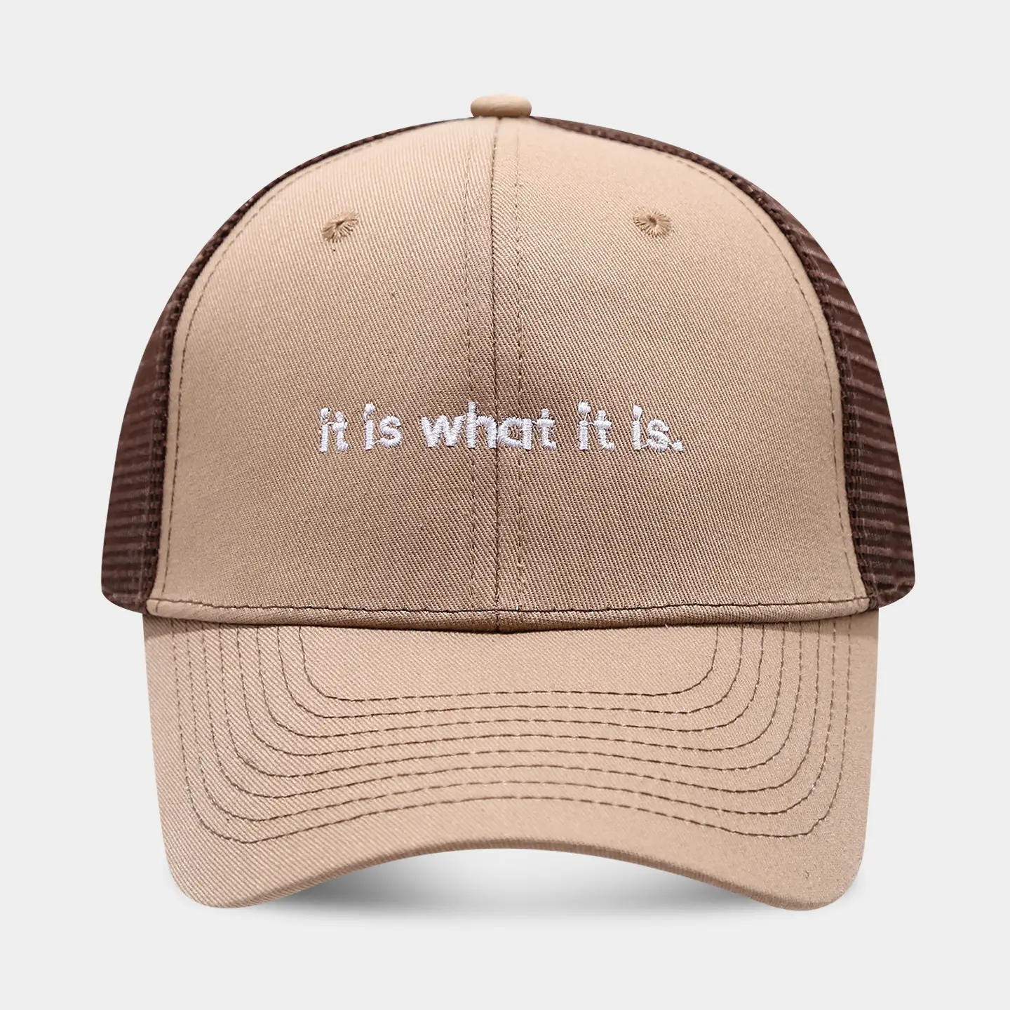 Beige Mesh Sun Hat with "it is what it is" Print