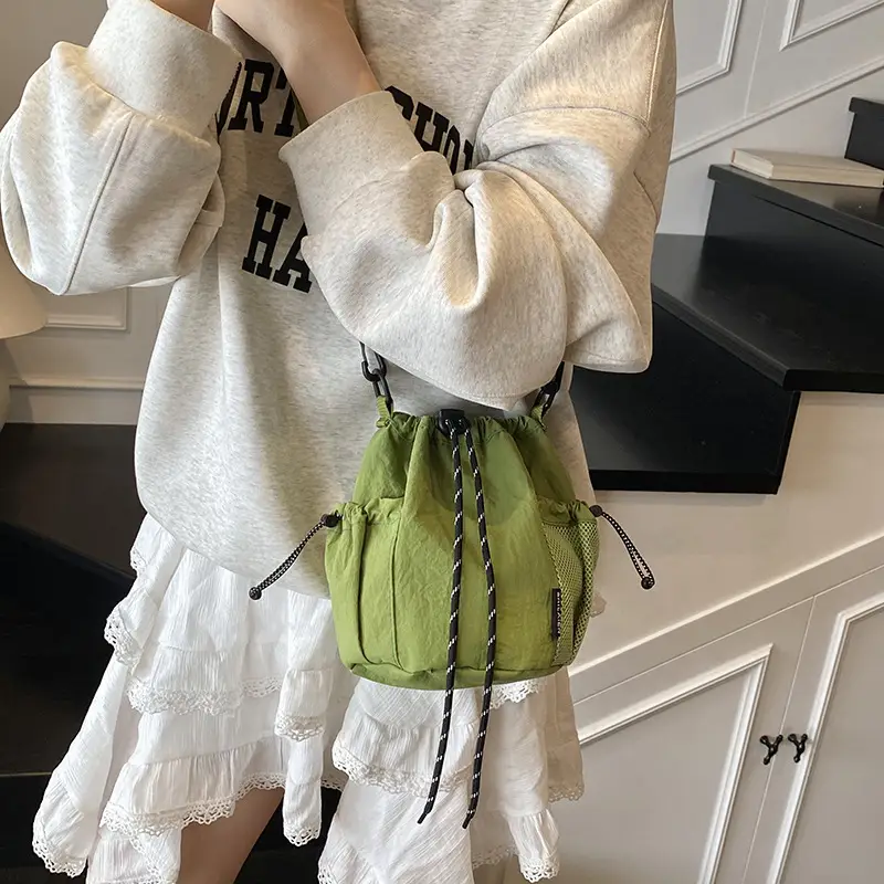 Yellow Drawstring Pleated Women's Bucket Bag - Image 12
