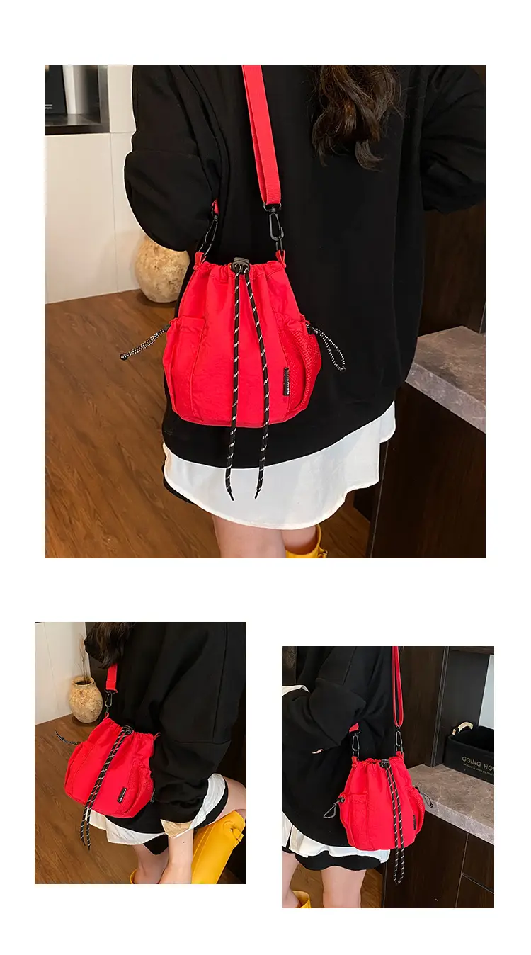 Yellow Drawstring Pleated Women's Bucket Bag — feature 11