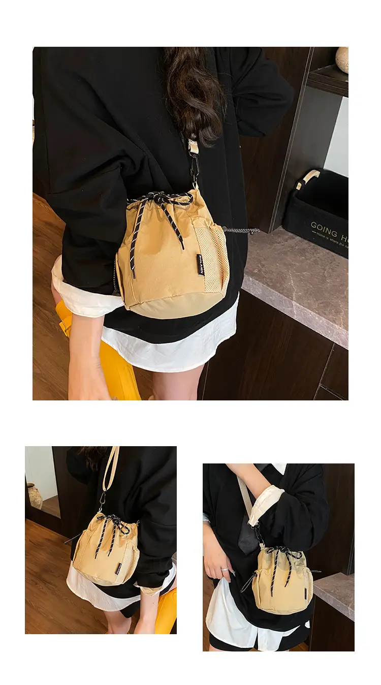 Yellow Drawstring Pleated Women's Bucket Bag — feature 12