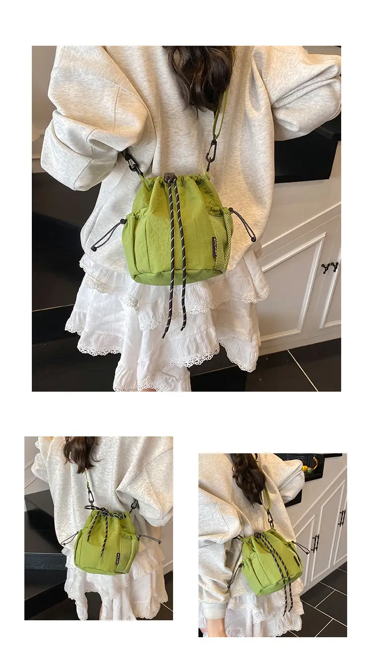 Yellow Drawstring Pleated Women's Bucket Bag — feature 15