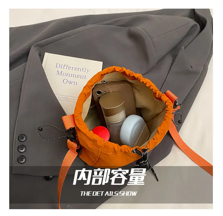 Yellow Drawstring Pleated Women's Bucket Bag — feature 17