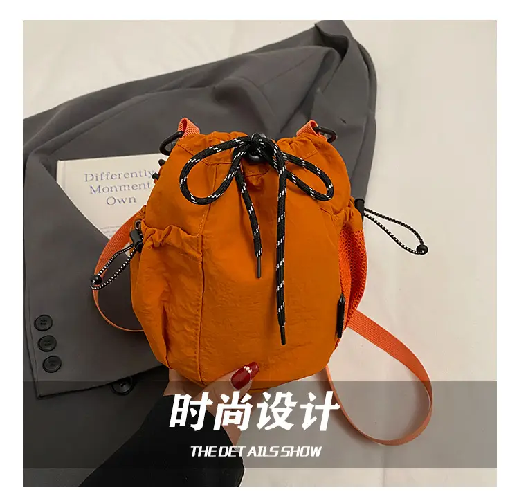 Yellow Drawstring Pleated Women's Bucket Bag — feature 18