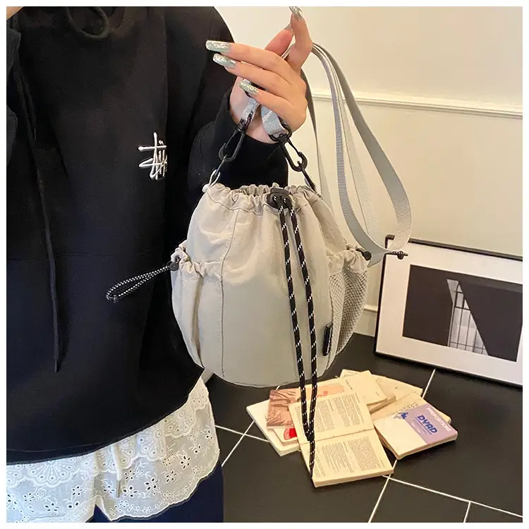 Yellow Drawstring Pleated Women's Bucket Bag — feature 2