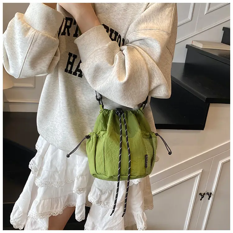 Yellow Drawstring Pleated Women's Bucket Bag — feature 21