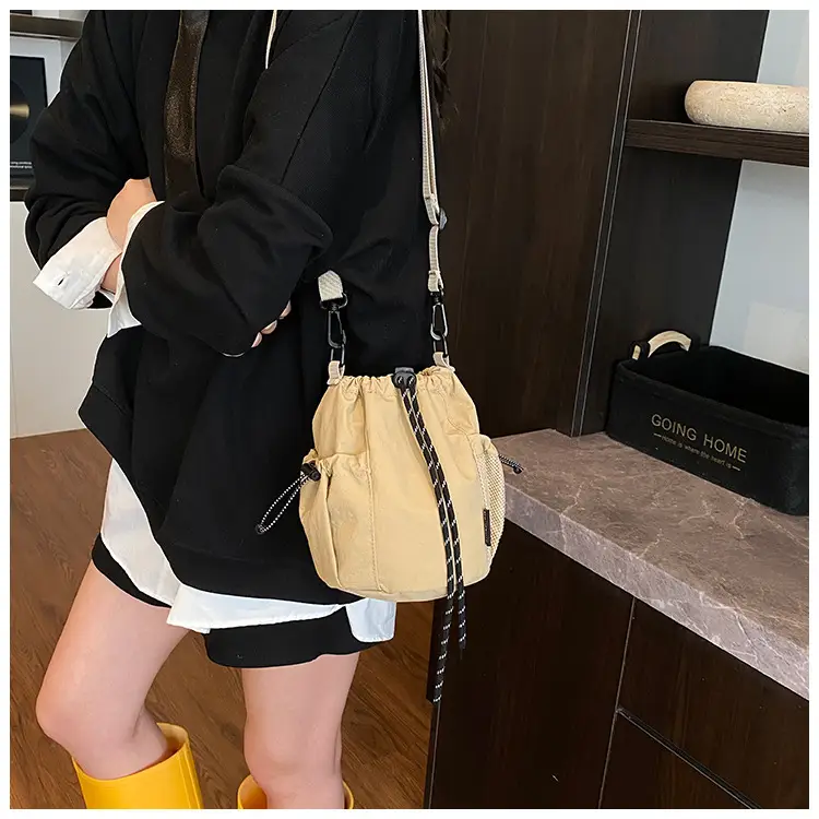 Yellow Drawstring Pleated Women's Bucket Bag — feature 24