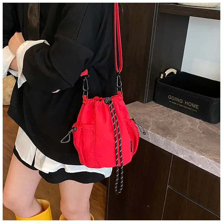 Yellow Drawstring Pleated Women's Bucket Bag — feature 25
