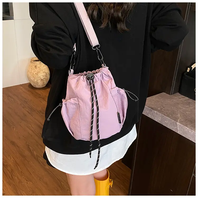 Yellow Drawstring Pleated Women's Bucket Bag — feature 26
