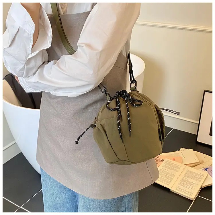 Yellow Drawstring Pleated Women's Bucket Bag — feature 27