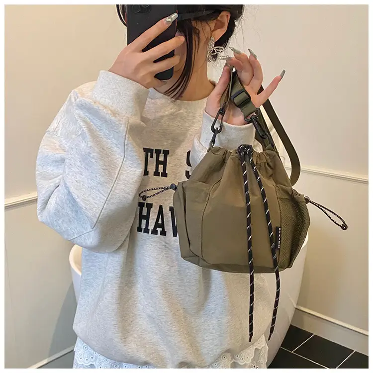 Yellow Drawstring Pleated Women's Bucket Bag — feature 29