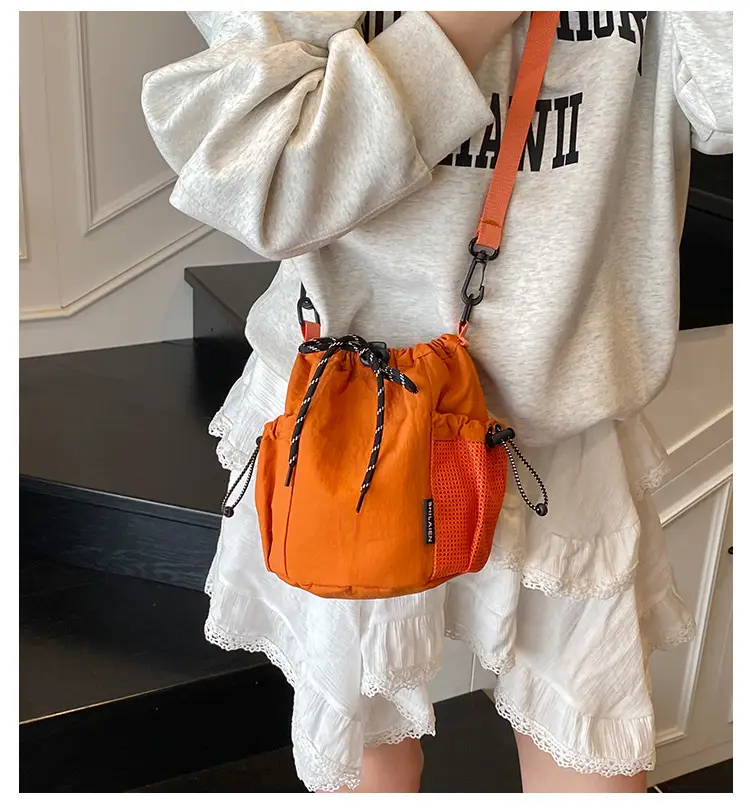 Yellow Drawstring Pleated Women's Bucket Bag — feature 4