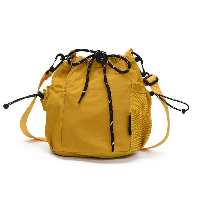 Yellow Drawstring Pleated Women's Bucket Bag - Image 6