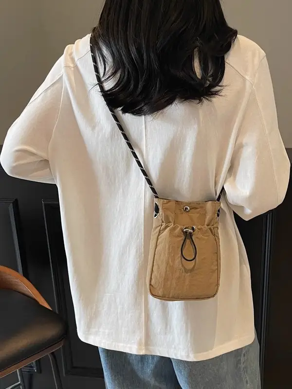 Women's Tan Nylon Crossbody Bag Mobile Phone Bag - Image 8