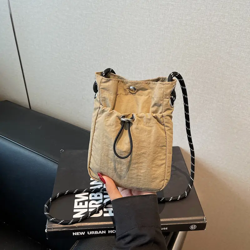 Women's Tan Nylon Crossbody Bag Mobile Phone Bag - Image 3