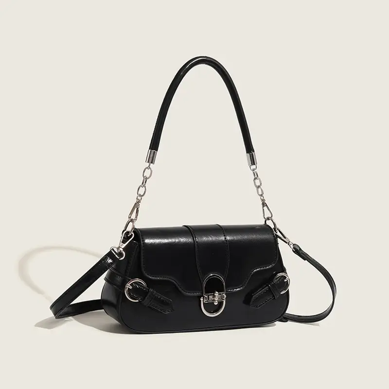 Black Retro Lock Shoulder Bag 2025 New Summer - Image 4