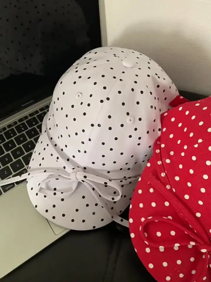 Women Polka Dot Bow Cap with Sunshade — feature 2